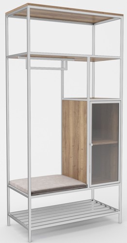 Стеллаж Hype Mebel Босс 100x200 (белый/дуб галифакс натуральный/велюр серый)