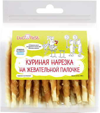 Лакомство для собак Dog Fest Куриная нарезка на жевательной палочке 500 г