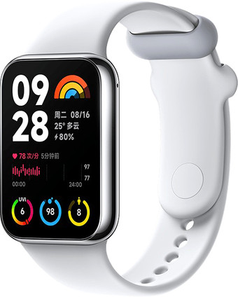 Фитнес-браслет Xiaomi Smart Band 8 Pro M2333B1 без NFC (серебристый, с белым силиконовым ремешком, международная версия)