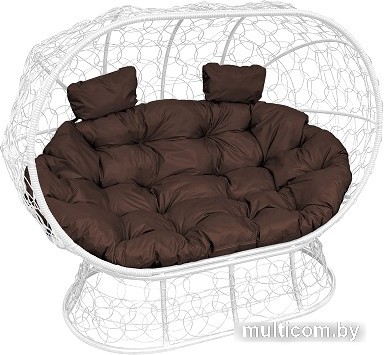 Садовый диван M-Group Лежебока 11190105 (на подставке с белым ротангом/коричневая подушка)