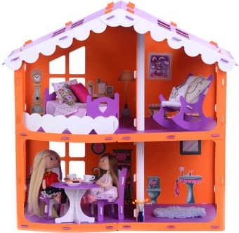 Кукольный домик Krasatoys Загородный дом Анжелика с мебелью 000254 (оранжевый/сиреневый)