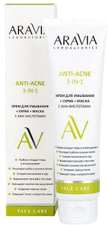 Aravia Крем для умывания Laboratories Крем+скраб+маска с AHA-кислотами Anti-Acne 3-in-1 100 мл