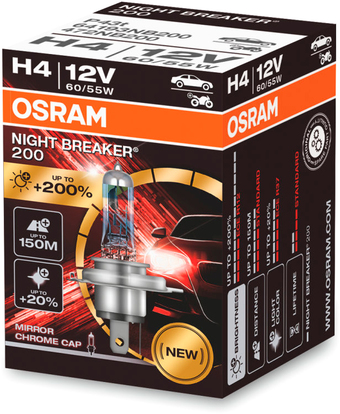 Галогенная лампа Osram Night Breaker 200 H4 64193NB200 (картонная коробка, 1 шт)