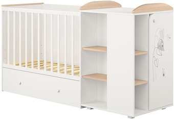 Кроватка-трансформер Polini Kids Ameli 800, Amis, с комодом (белый/дуб пастельный)