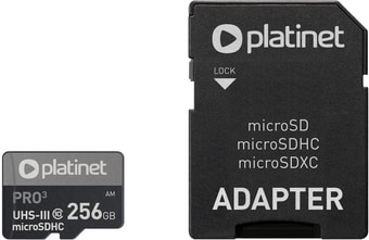 Карта памяти Platinet Pro 3 microSDXC PMMSDX256UIII 256GB + адаптер