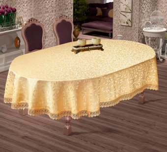 Скатерть DO&CO c гипюром 160x220 8525 (овал, золотой)
