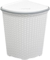 Корзина ВиолетПласт для белья угловая с крышкой 60 л Ротанг (белый)