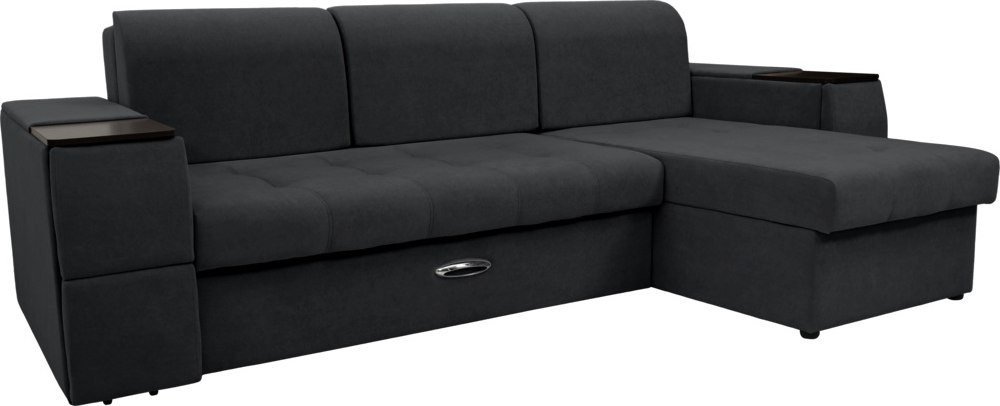 Диван Сириус Лидер-13 с оттоманкой НПБ 285x165 (Eva 11 велюр черный)