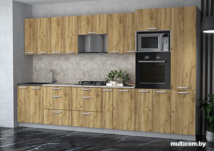Готовая кухня Интерлиния Мила Лайт 3.6 ВТ (дуб золотой/дуб золотой/малага)