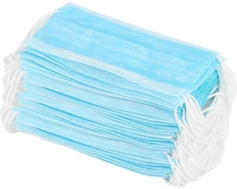Геспертех Маска трехслойная одноразовая с фиксатором (100 шт, голубой)