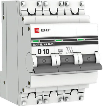 Выключатель автоматический EKF 3P 10А (D) 4,5kA ВА 47-63 mcb4763-3-10D-pro