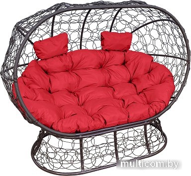 Садовый диван M-Group Лежебока 11190206 (на подставке с коричневым ротангом/красная подушка)