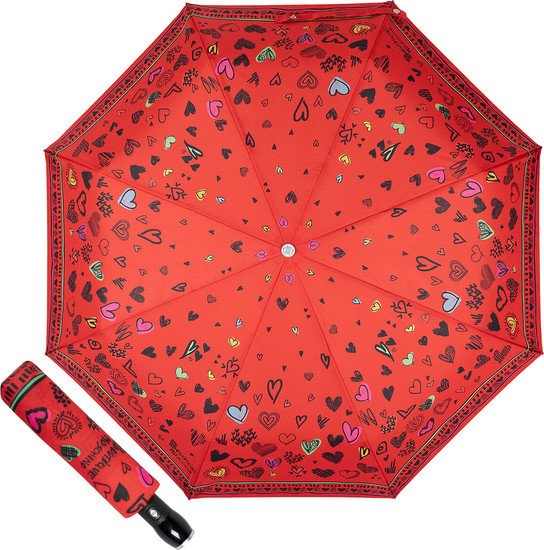 Складной зонт Moschino 7948-OCC Scribble Hearts Red