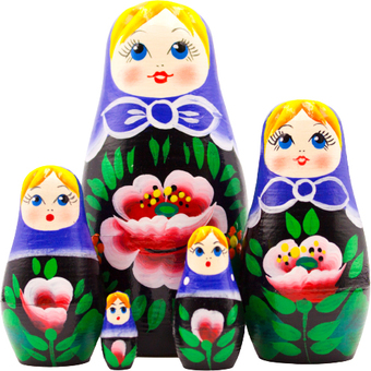 Развивающая игра Брестская Матрешка Девушка с ромашками и маками в фиолетовом платке (набор 5 шт)