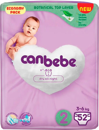 Подгузники Canbebe 2 3-6 кг (52 шт)