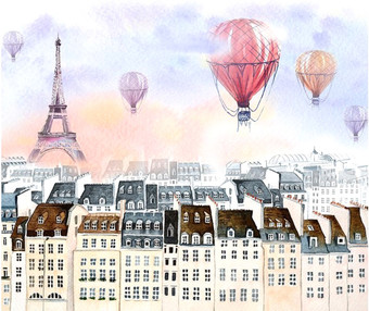 Фотообои Citydecor Акварельный Париж 2 с защитным покрытием 300x254