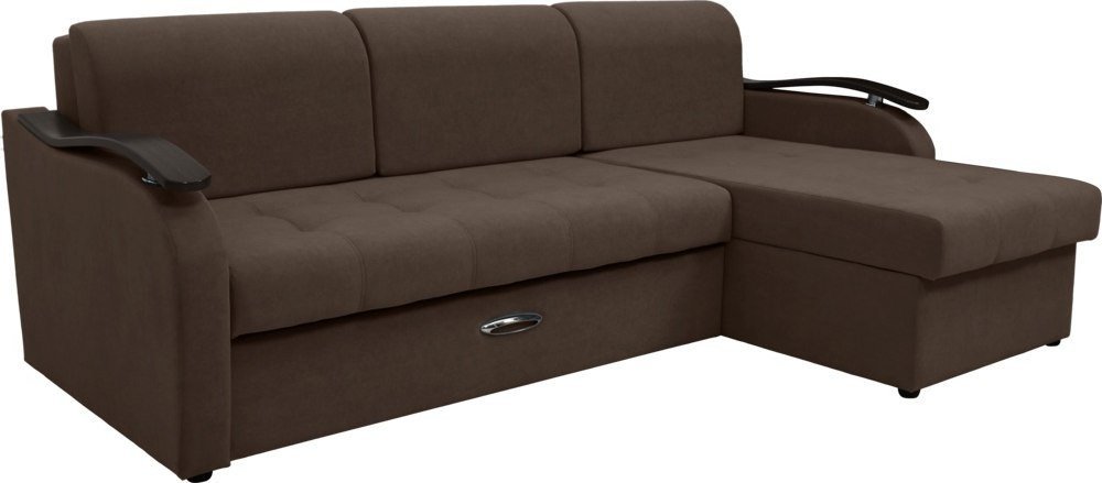 Диван Сириус Лидер-2 с оттоманкой ППУ 250x165 (Eva 26 велюр коричневый)