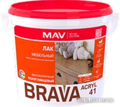 Лак Brava ВД-АК-2041 мебельный 3 л (бесцветный полуглянцевый)