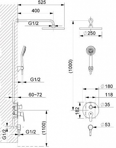 Душевая система Rubineta Kubo-2F-Uno 625015