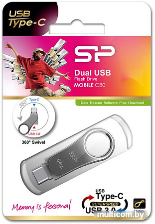 USB Flash Silicon-Power Mobile 80 Gray 32GB (SP032GBUC3C80V1S)