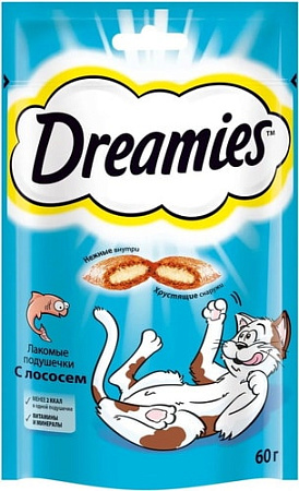 Лакомство для кошек Dreamies лакомые подушечки с лососем 60 г