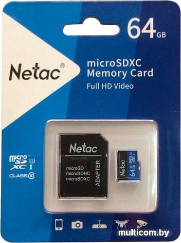 Карта памяти Netac P500 Standard 64GB NT02P500STN-064G-R + адаптер