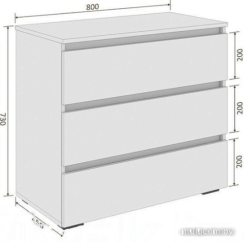Комод Кортекс-мебель Бари 80 3ш (дуб сонома/дуб сонома/дуб сонома)
