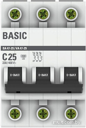 Выключатель автоматический EKF ВА 47-29 3P 25А (С) 4.5кА mcb4729-3-25C