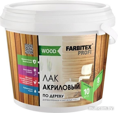 Лак Farbitex Profi Wood акриловый универсальный по дереву 3 л