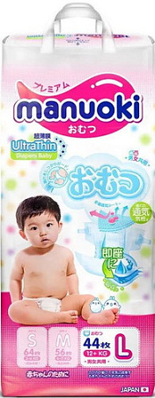 Подгузники Manuoki Ultrathin L от 12 кг JPM007 (44 шт)