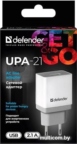 Сетевое зарядное Defender UPA-21 (белый)