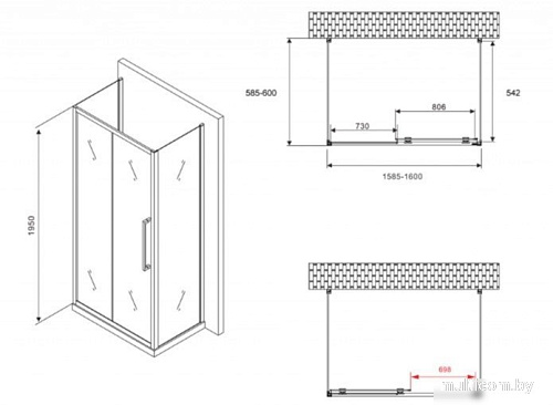 Душевой уголок Abber Schwarzer Diamant AG30160BH-S60B-S60B