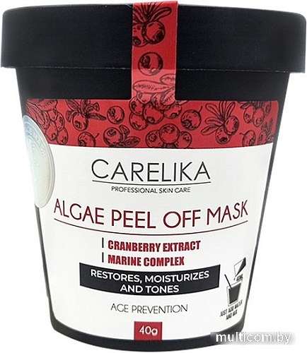 Carelika Маска для лица альгинатная Algae Peel Off Mask Cranberry Extract Marine Complex (40 г)