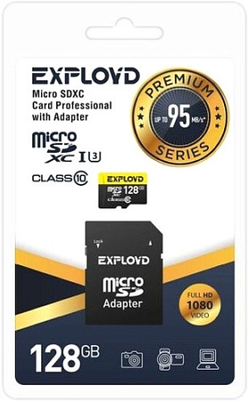 Карта памяти Exployd Premium Series microSDXC 128GB EX128GCSDXC10UHS-1-ELU3 (с адаптером)