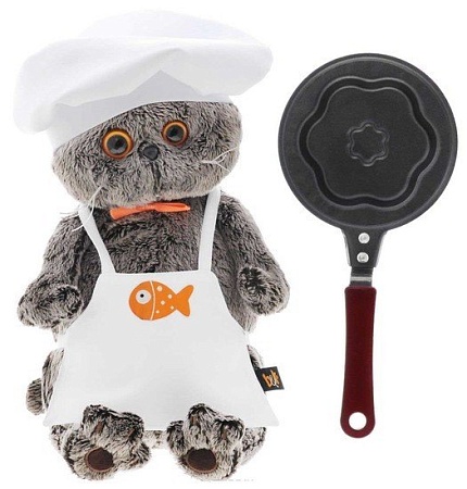 Мягкая игрушка Basik&Ko Басик Кот-кулинар со сковородкой (25 см) [Ks25-021]