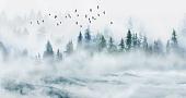 Фотообои ФабрикаФресок Светлый туманный лес 015265 (500x265)