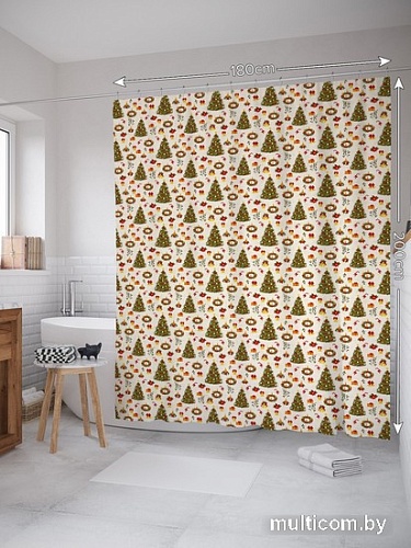 Шторка-занавеска для ванны JoyArty Новогодний лес sc_37085