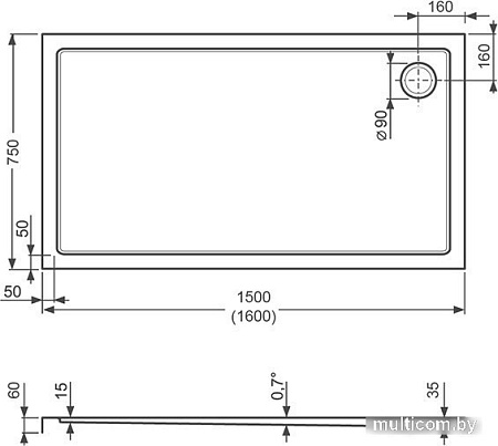 Душевой поддон Roltechnik Flat Kvadro Rectangle 160x75 [8000244]