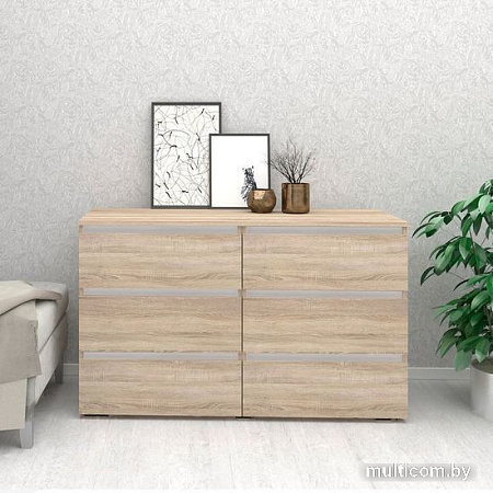 Комод Кортекс-мебель Бари 120 6ш (дуб сонома/дуб сонома/белый)