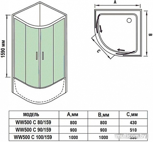 Душевой уголок WeltWasser WW500 С 90/159