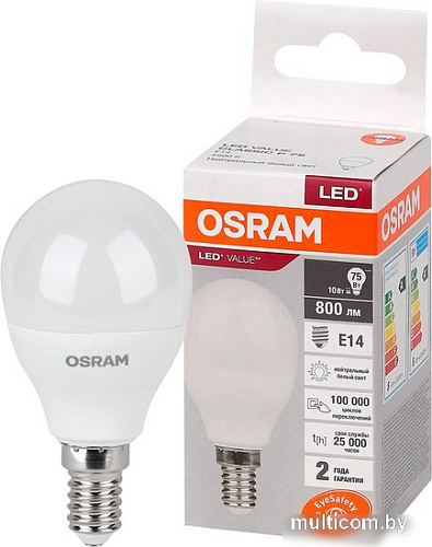 Светодиодная лампочка Osram LED Value Р75 10Вт Е14 4000К