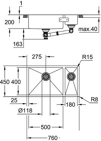 Кухонная мойка Grohe K700U 80-S 76/45 1.5 lh 31575SD1
