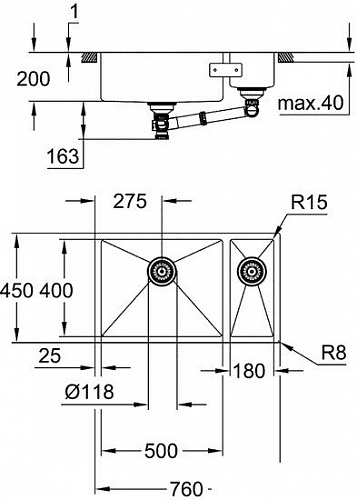 Кухонная мойка Grohe K700U 80-S 76/45 1.5 lh 31575SD1