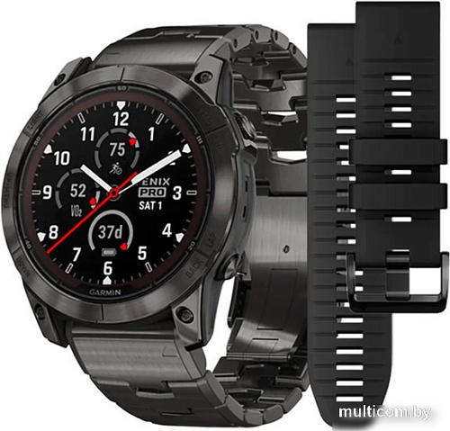 Умные часы Garmin Fenix 7X Pro Sapphire Solar (карбоново-серый титан/черный, с титановым и силиконовым ремешками)