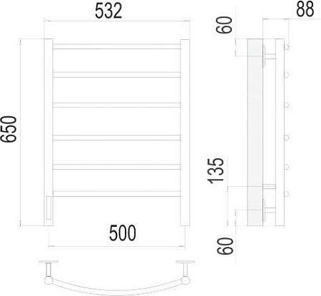 Полотенцесушитель TERMINUS Классик П6 500x650 бп левый электро