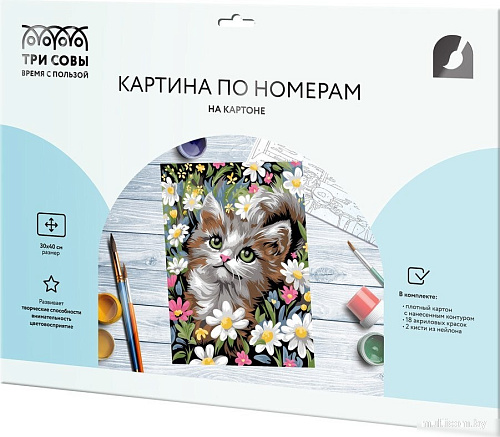 Три совы Котенок в цветах КК_53819