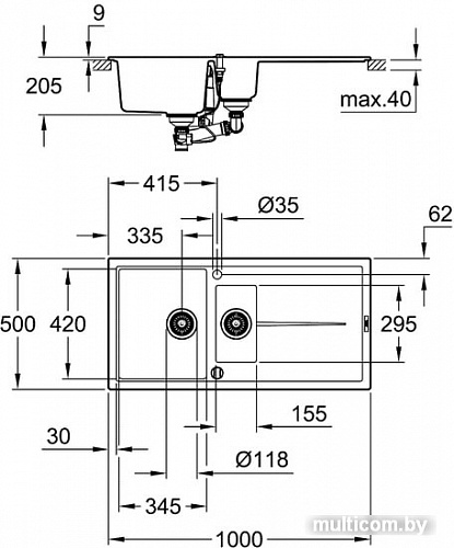 Кухонная мойка Grohe K400 60-C 100/50 1.0 31641AT0 (серый гранит)
