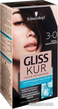 Крем-краска для волос Gliss Kur Уход и увлажнение 3-0 черно-каштановый