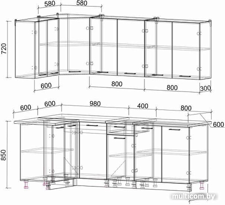 Угловая кухня Интерлиния Мила Лайт 1.2x2.2 (дуб золотой)