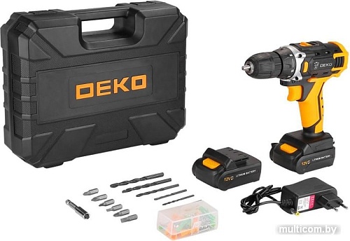 Дрель-шуруповерт Deko DKCD12FU-Li SET 63 063-4132 (с 2-мя АКБ, кейс, набор оснастки)
